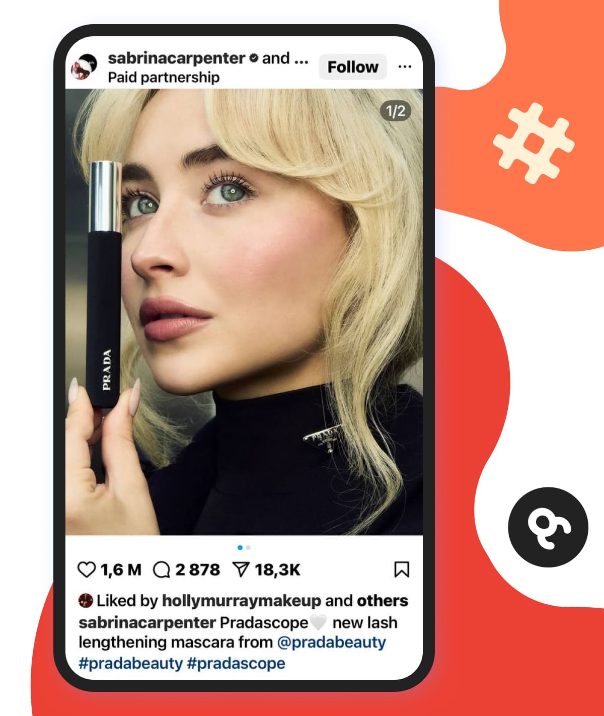 sabrinacarpenter and pradabeauty collab post