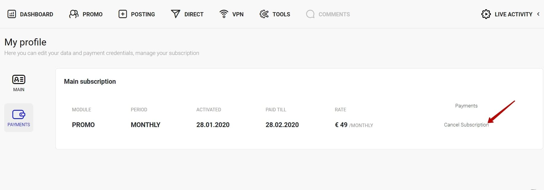 3. Go on with the &ldquo;Cancel subscription&rdquo; button;