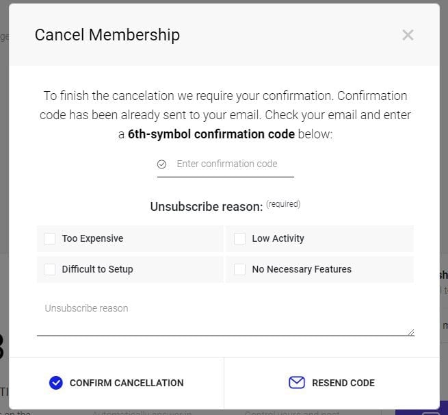 5. Please check your email for the personal confirmation code to complete the cancellation.