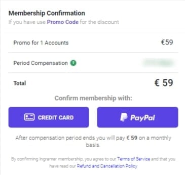 2. Choose  either the &ldquo;Credit Card&rdquo; or &ldquo;PayPal&rdquo; button;