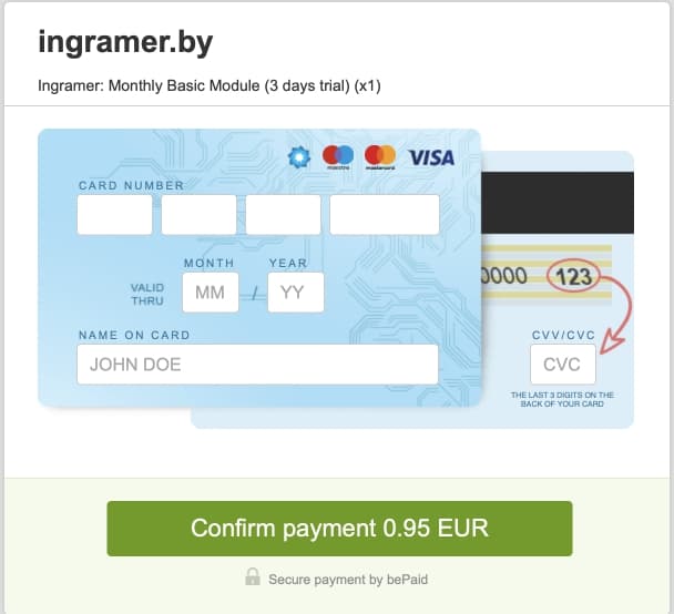 3. You will be redirected to the form for filling in your payment details.