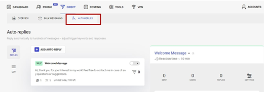 Choose the menu item Auto-replies in the tab Direct.
