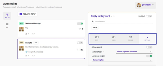 You can see how many messages were sent when you click on a particular auto-reply.
