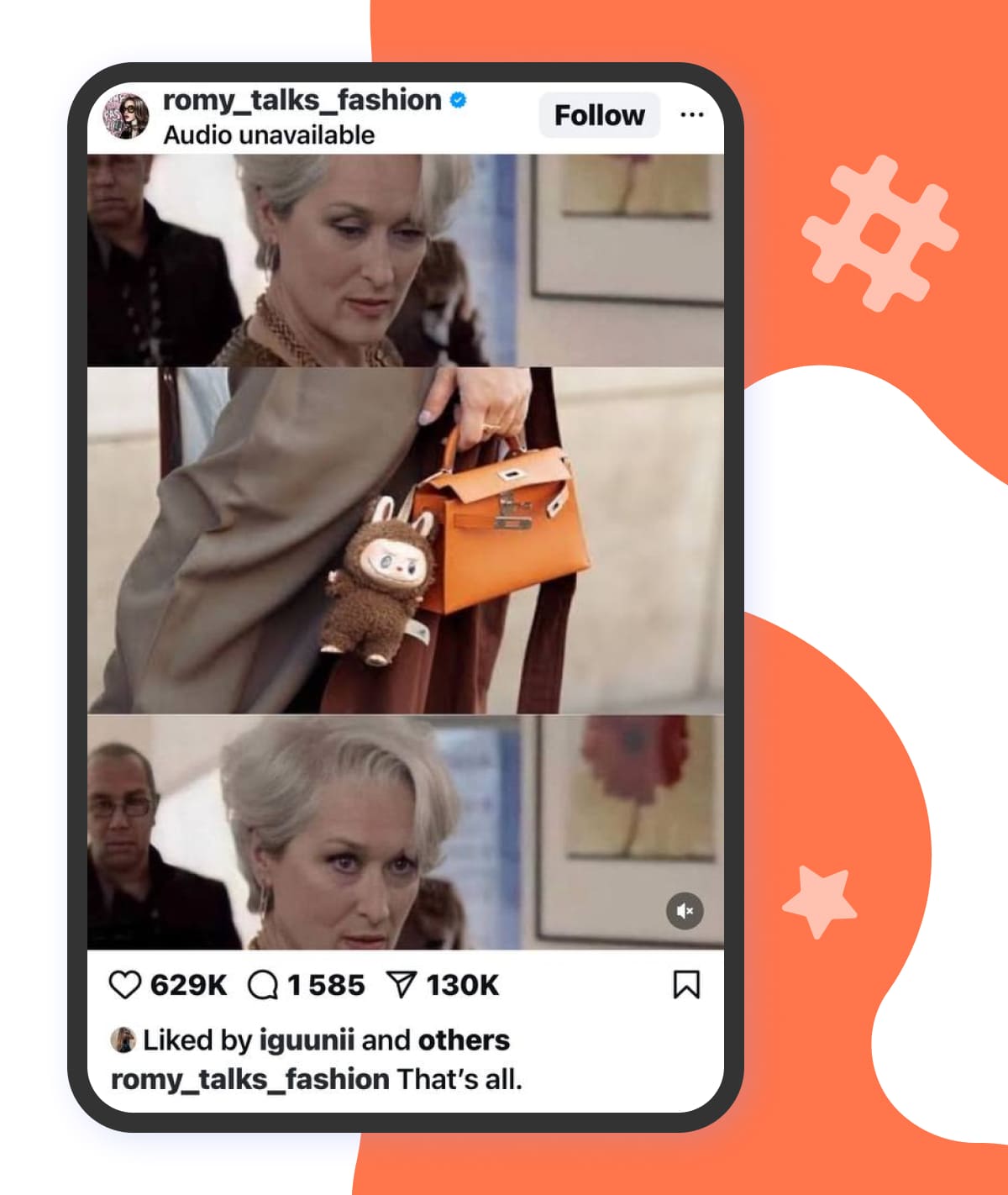 an Insta collage featuring Meryl Streep in Devil Wears Prada and a Labubu charm