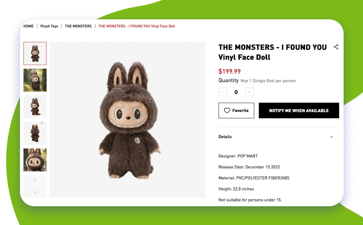 Labubu on the POP MART website