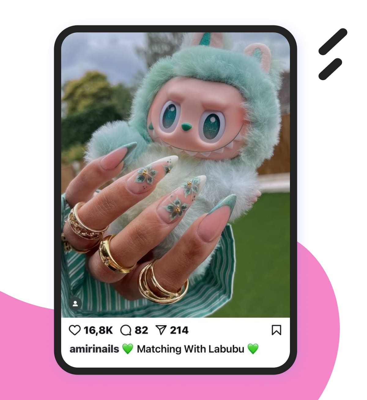 an IG post featuring nail design that matches Labubu&rsquo;s color