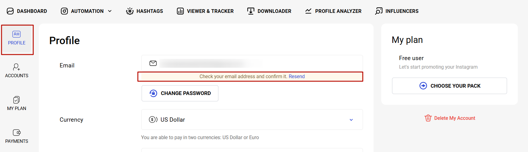 For that, click Resend Email in the Profile tab: