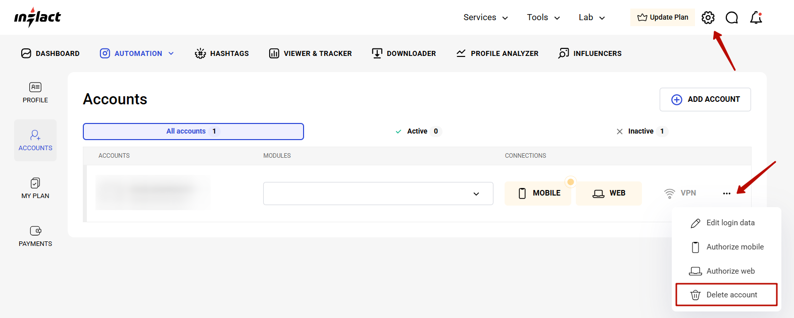 How to delete my  IG account from the system?