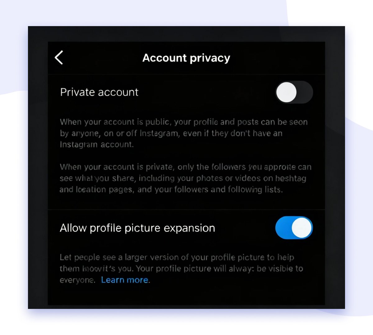 Insta photo prevention settings