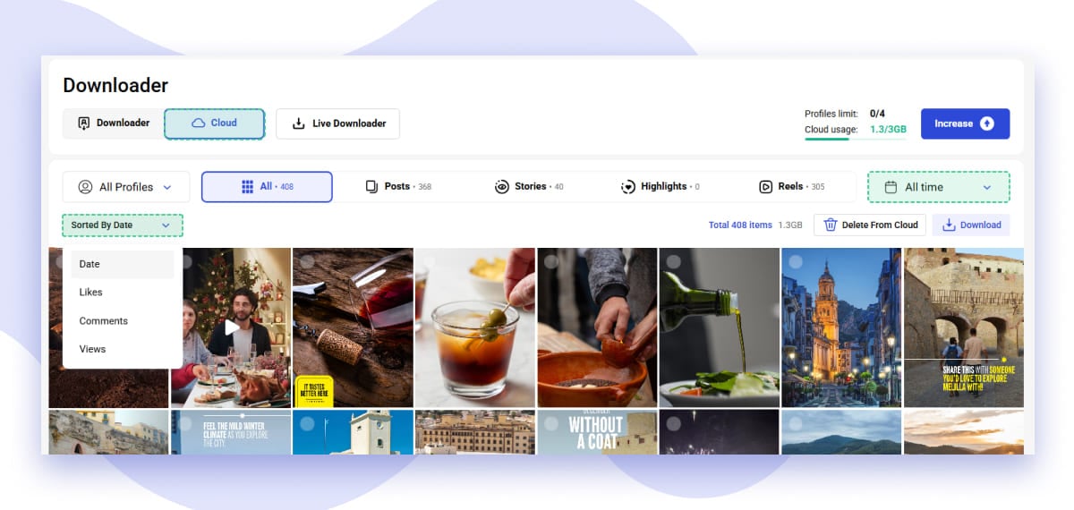 All downloaded content is automatically structured by account
