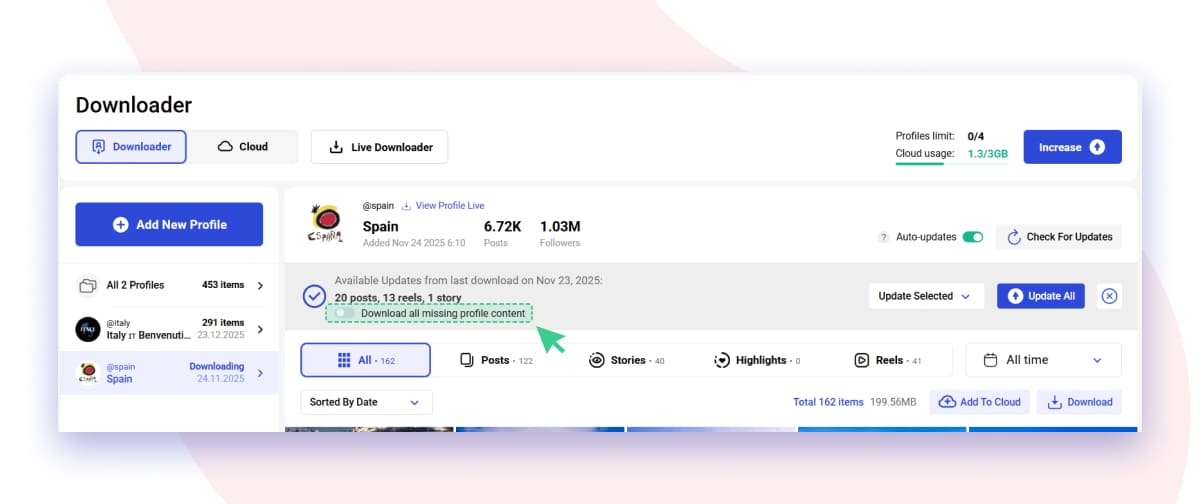 The Downloader also supports manual profile refresh.