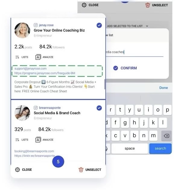 Tick off the profiles from the search that you want to attract followers from.