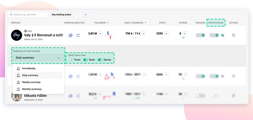 You can either apply the same settings to all profiles or adjust notifications separately for each one.
