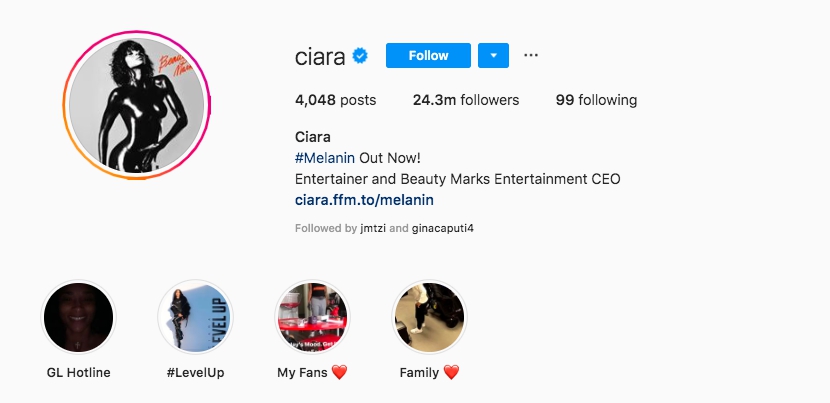 Ciara's Instagram account