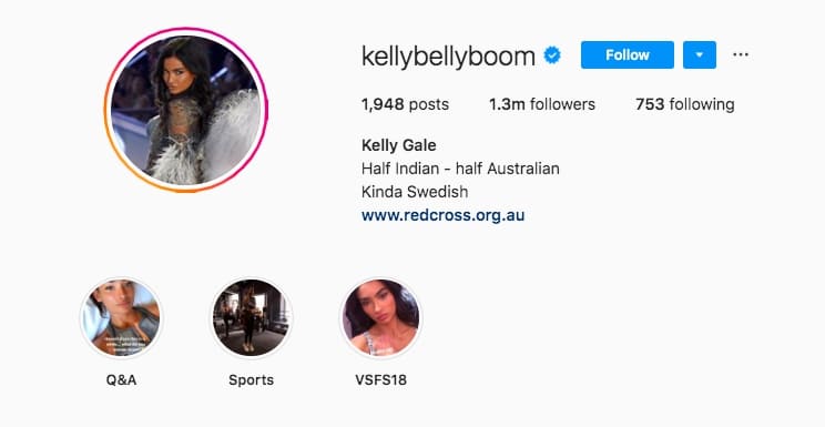 Kelly Gale description on Instagram
