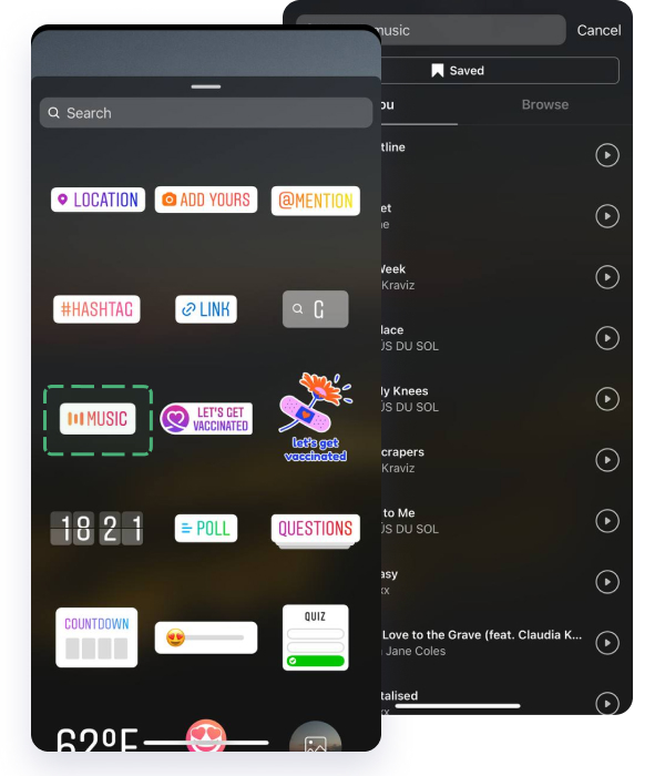 how to add music to Instagram story music sticker