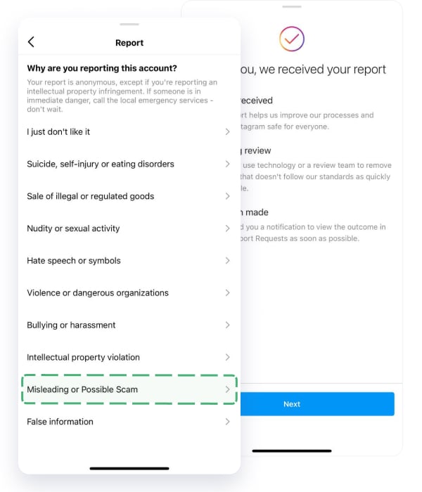 how to report on instagram