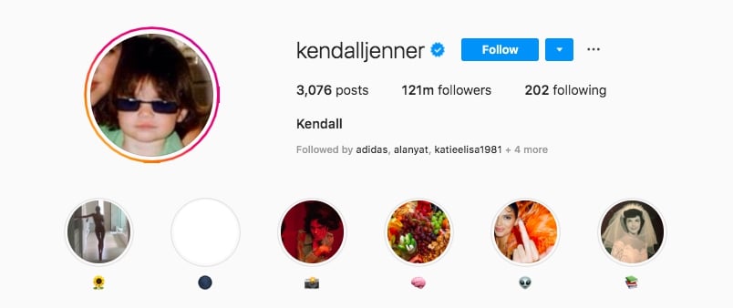Kendall Jenner Instagram account