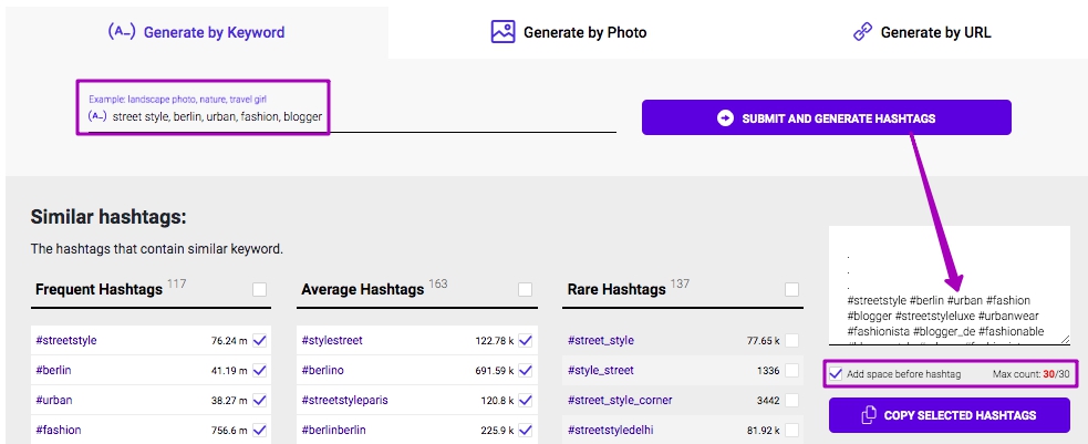 Inflact Hashtag generator