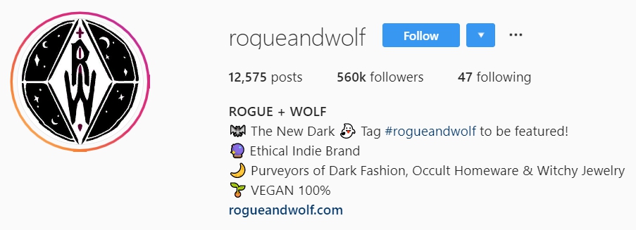Rogue+Wolf Instagram account screenshot