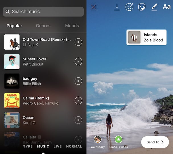 How to add music to Instagram story screenshot