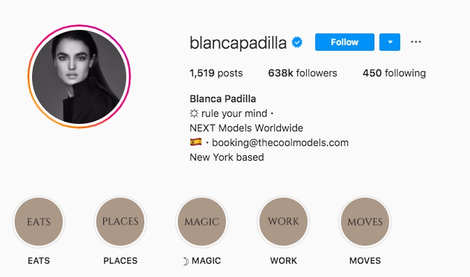 Blanca Padilla bio-inspiration for Instagram
