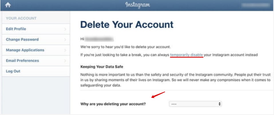 How to delete Instagram account screenshot 1