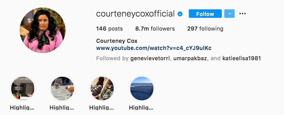 Courteney Cox Instagram account screenshot