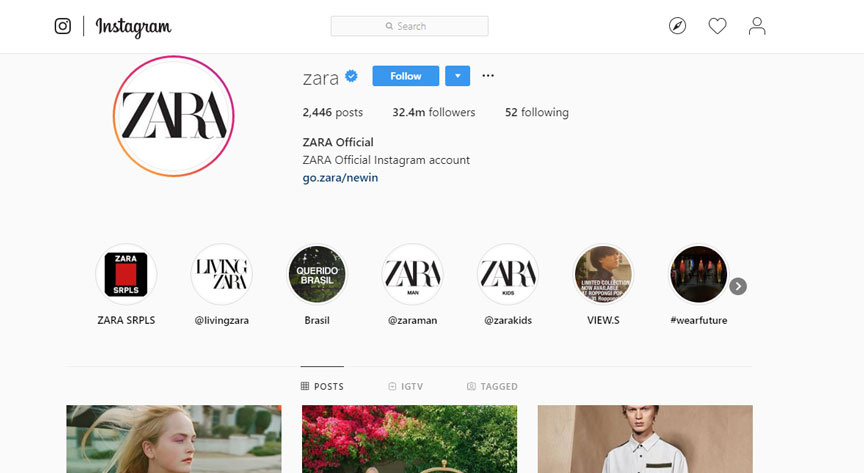 หน้า Zara Instagram